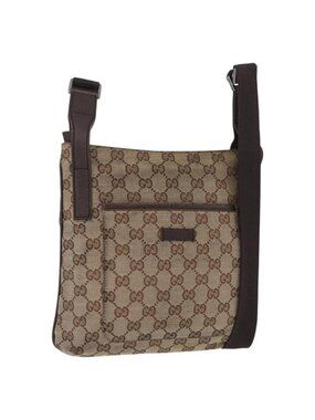 Authentic GUCCI GG Canvas Shoulder Bag Beige Silver 122793
